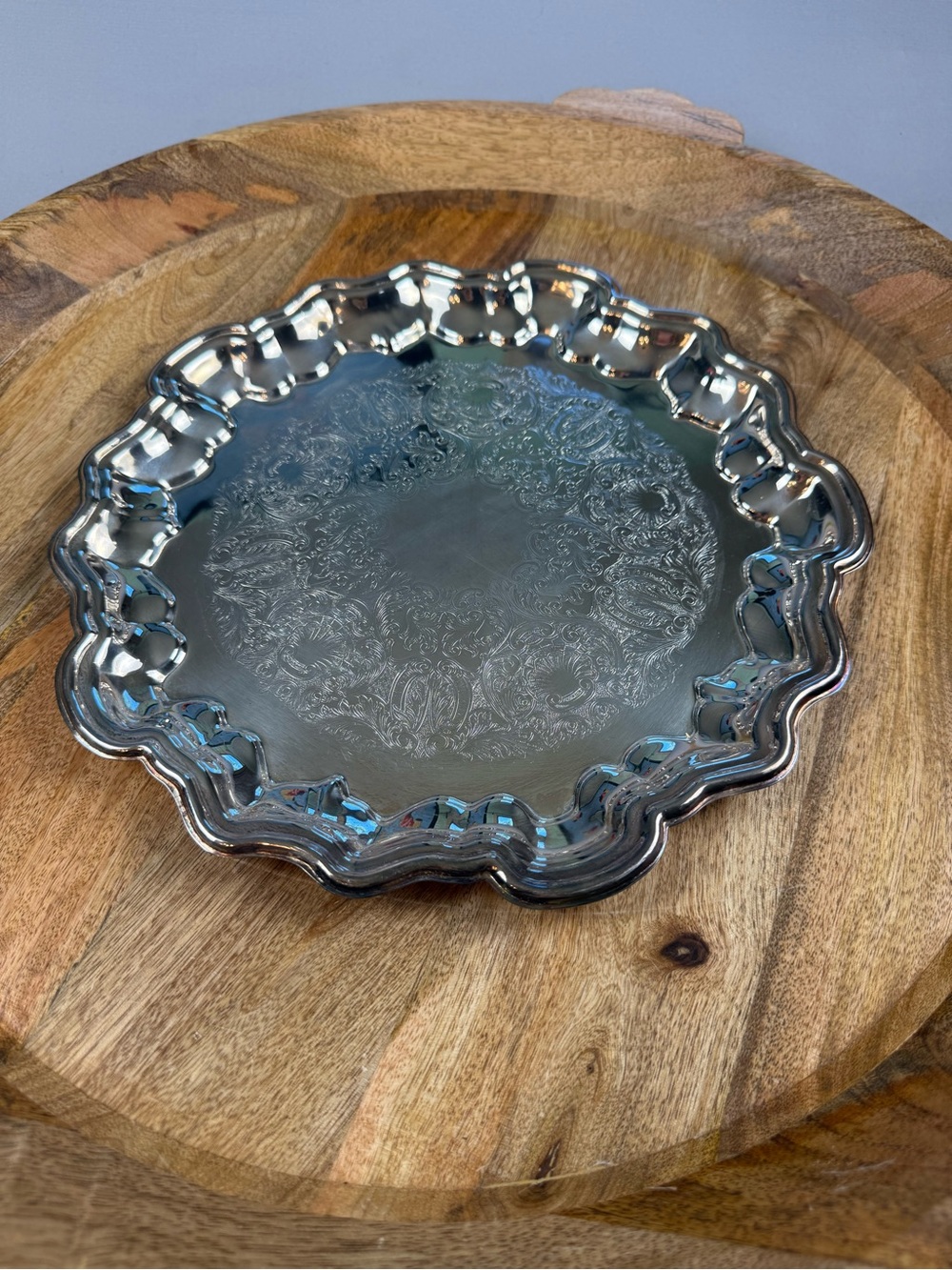 Vintage Leonard Silverplate Serving Tray Scalloped Edge 11.5”